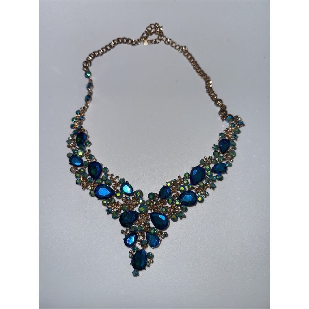 Encour Women's Elegant Cocktail Necklace Color Turquoise, Gold